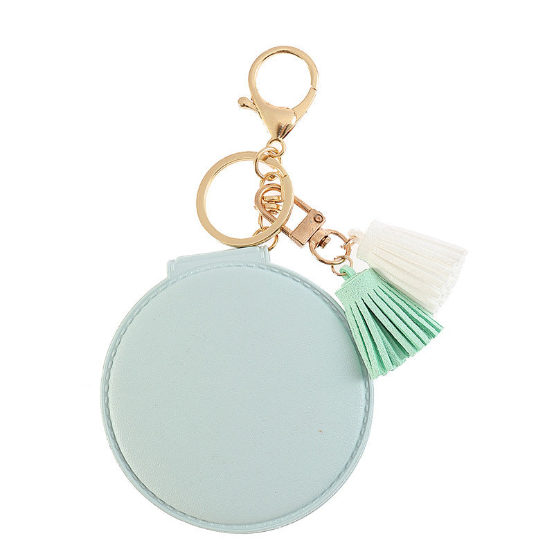 Mini Round PU Leather Small Mirror Lovely Tassel