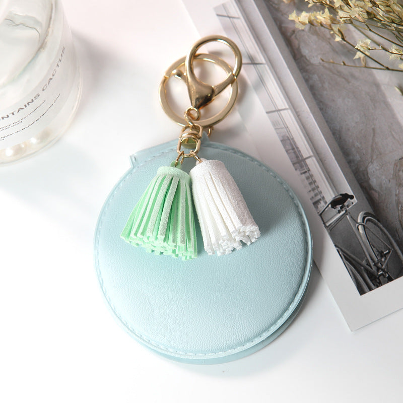 Mini Round PU Leather Small Mirror Lovely Tassel