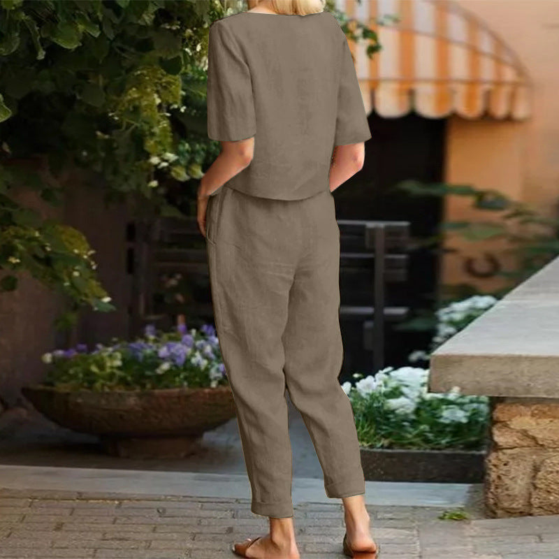 Women's Cotton And Linen Wide-leg Pants Suit