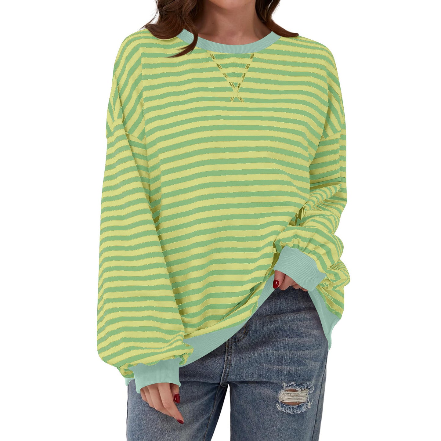 Loose Striped Long Sleeve T-shirt Casual Pullover Sweater For Women's Clothing