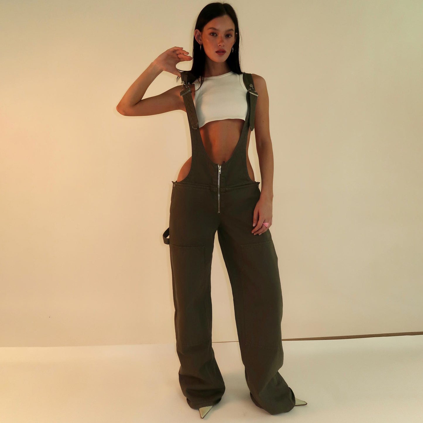 Y2K Zipper Denim Overalls With Pockets Fashion Loose Suspender Jumpsuit Streetwear Jeans Pants Women's Clothing