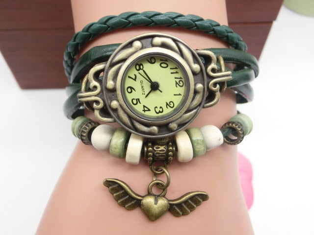 Vintage casual flying heart pendant bracelet belt watch