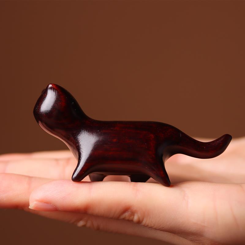 Sandalwood Kitten Ornaments Cute Hippo Mini Wooden Cat Play