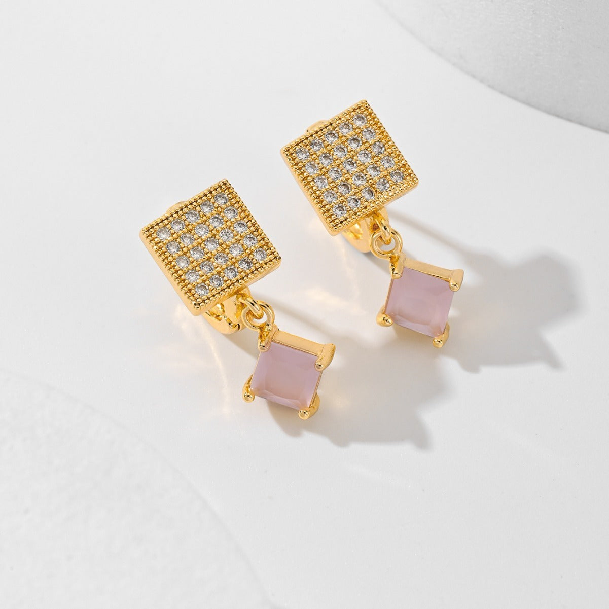 European And American Square Fashion Zircon Earrings In Various Colors