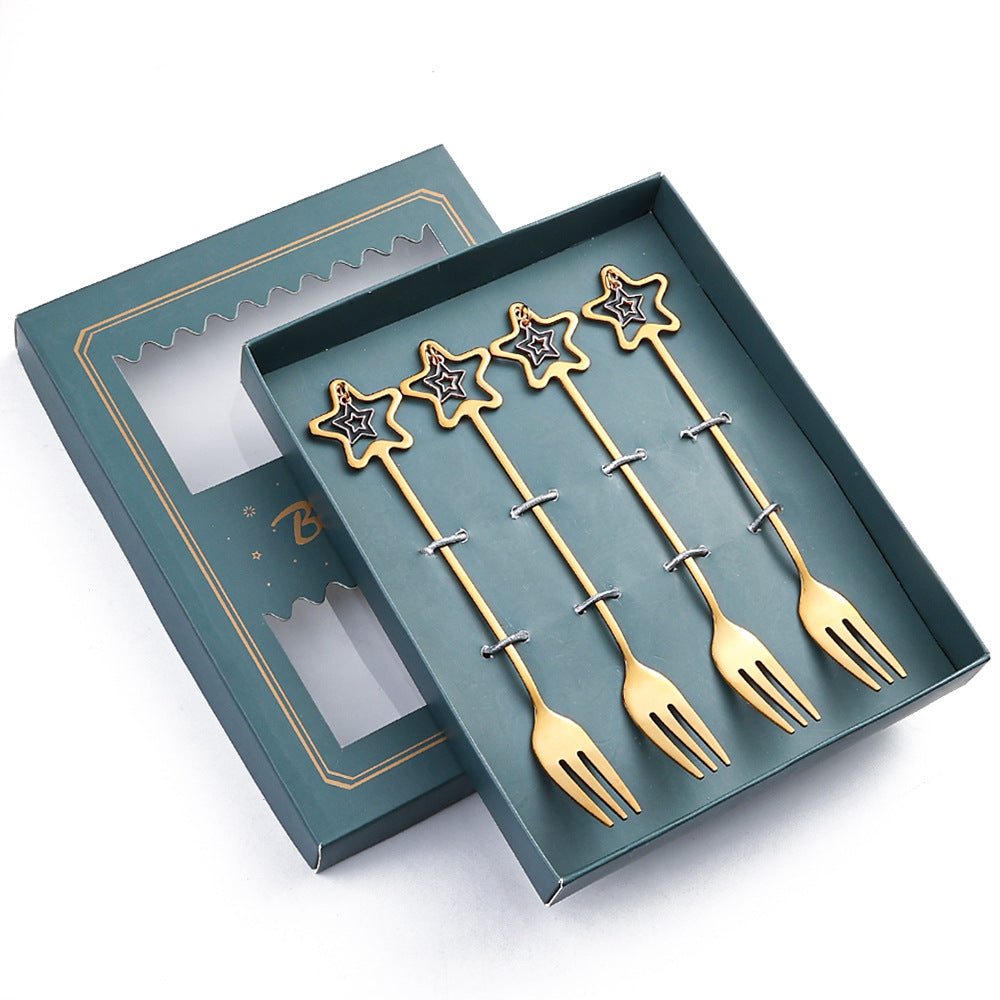 Golden Five-pointed Star Fork Holiday Gift