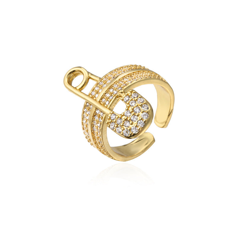 New European And American Zircon Paper Clip Geometric Ring