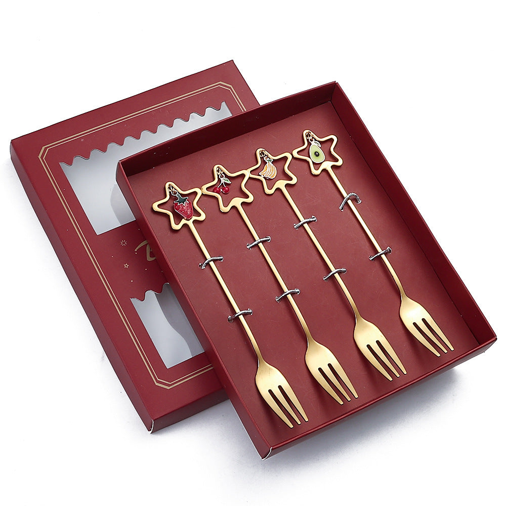 Golden Five-pointed Star Fork Holiday Gift