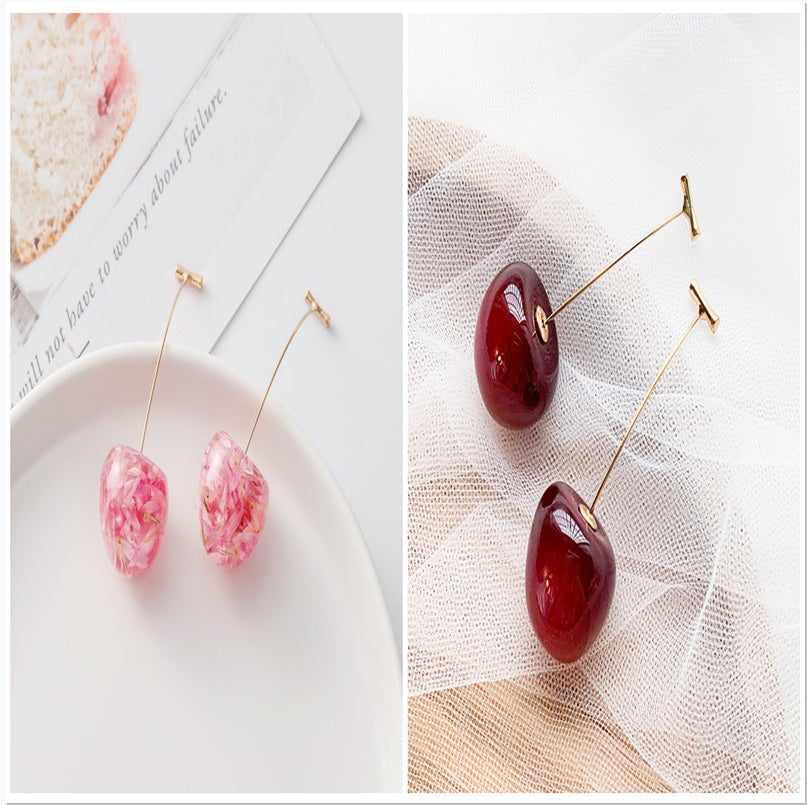 Cherry Long Dried Flower Earrings