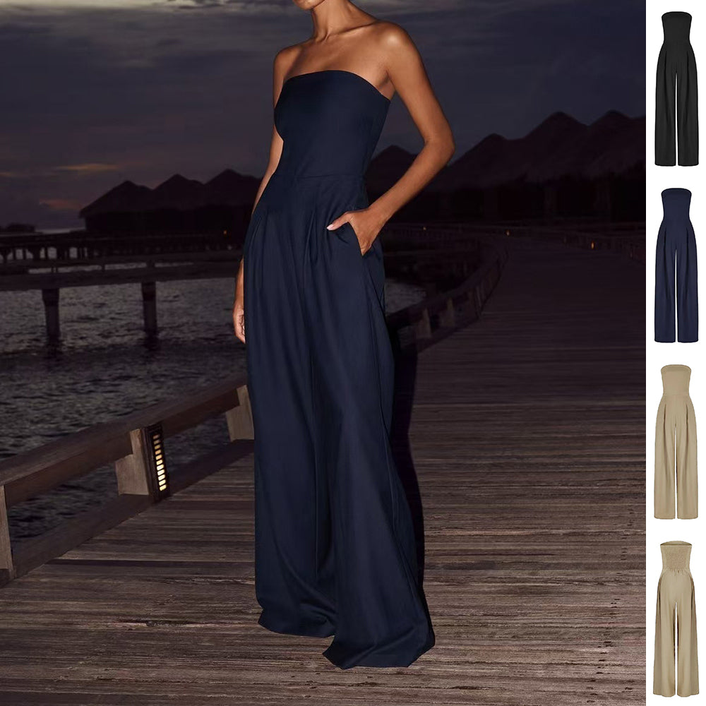 Loose Tube-Top Jumpsuit Ins Fashion Backless Wide Leg