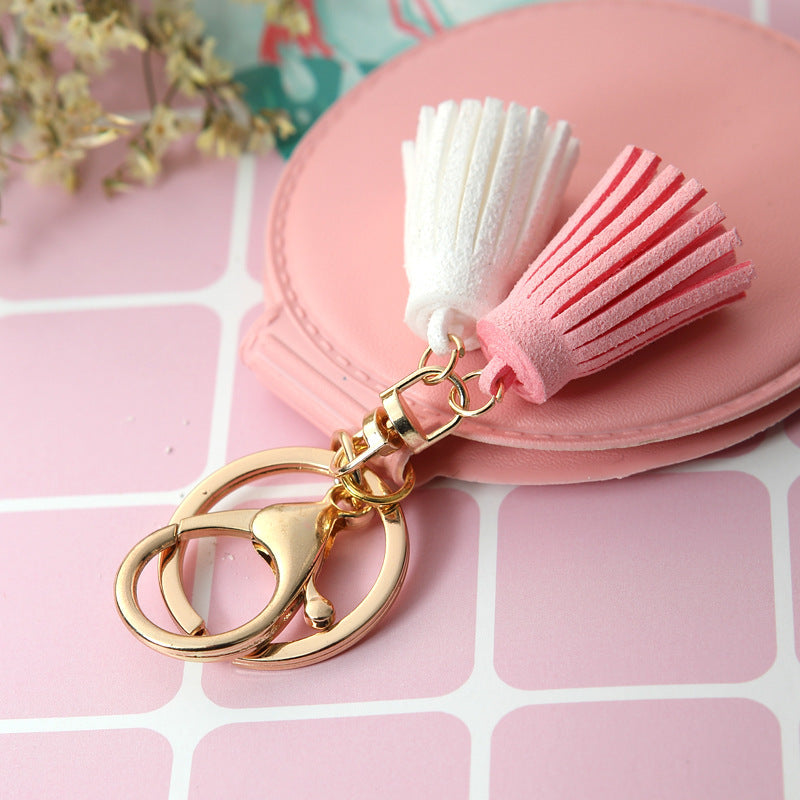 Mini Round PU Leather Small Mirror Lovely Tassel