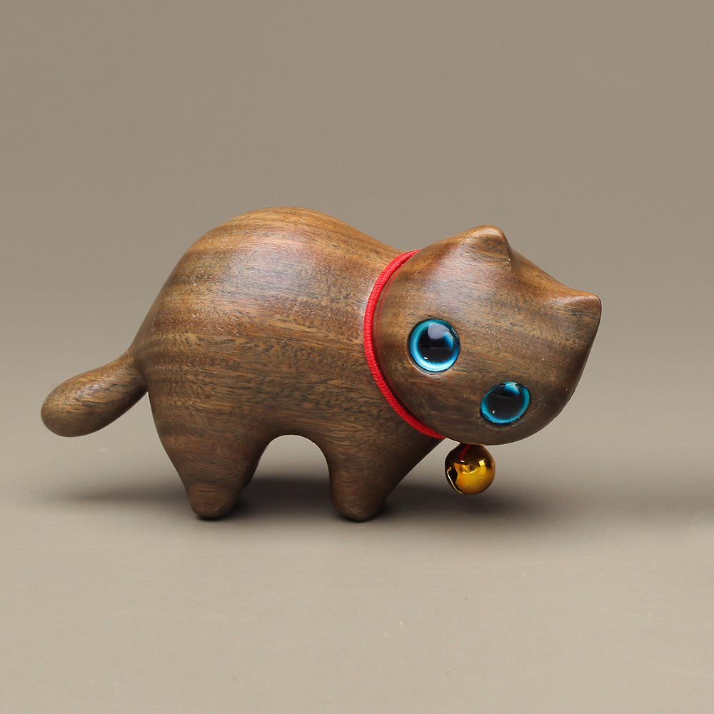 Sandalwood Kitten Ornaments Cute Hippo Mini Wooden Cat Play