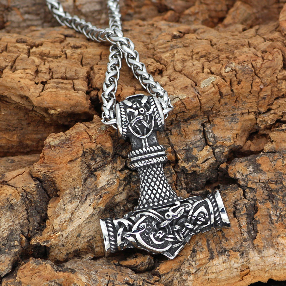 Nordic Vikings Hammer Rune Pendant Necklace Male