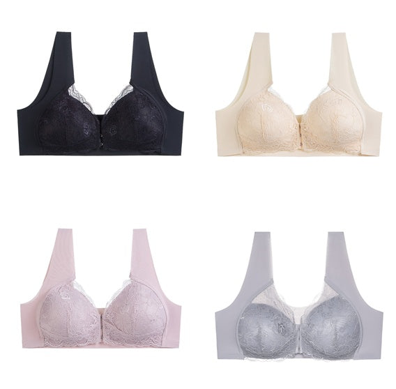 Women's Front Button Lace Bra Without Steel Ring