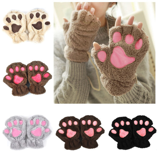 Winter Lovely Half Cover Paw Bear Cat Claw Gloves Short Finger