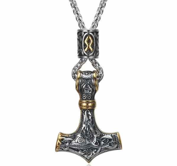 Nordic Vikings Hammer Rune Pendant Necklace Male