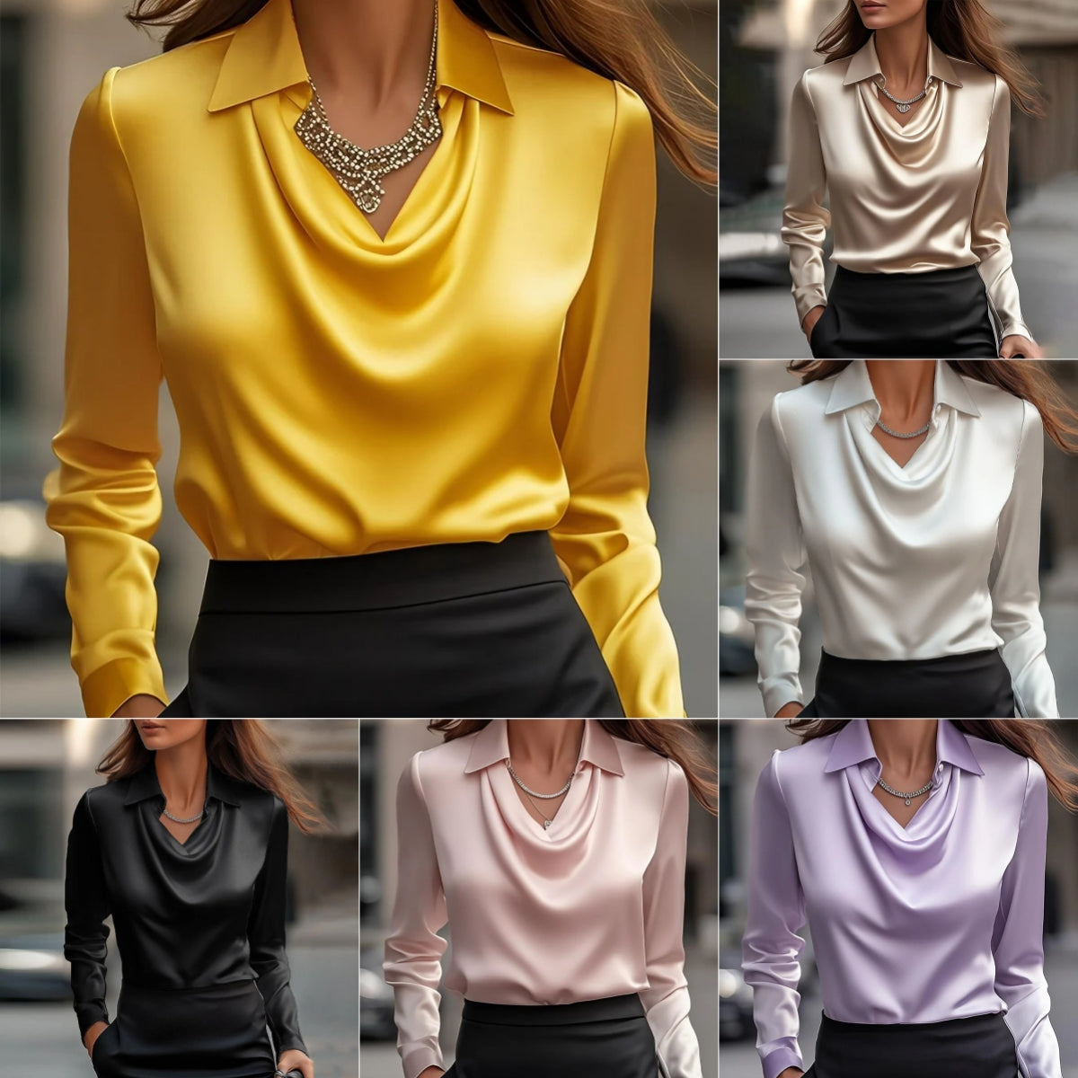 Women'S Swing Collar Draped Shirts & Blouses Elegant
