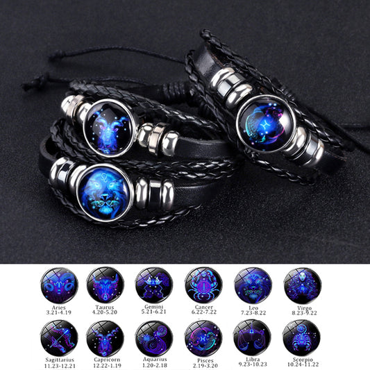 12 Constellations Luminous Bracelet Fashion Nightlight Punk Style Starry Sky Bracelet For Men Women Children