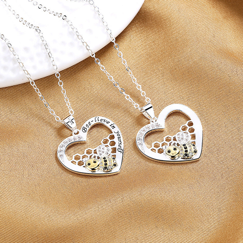 Fashion Exquisite And Creative Bee Hive Pendant Pastoral Style Temperament Female With Hearts Color Separation Necklace