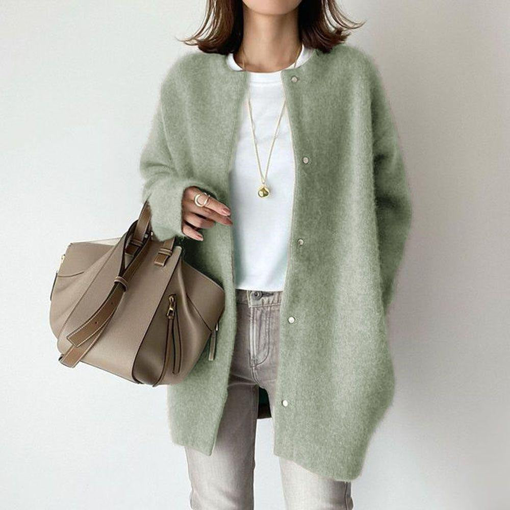 Loose Round Neck Single Breasted Cardigan Fashion Solid