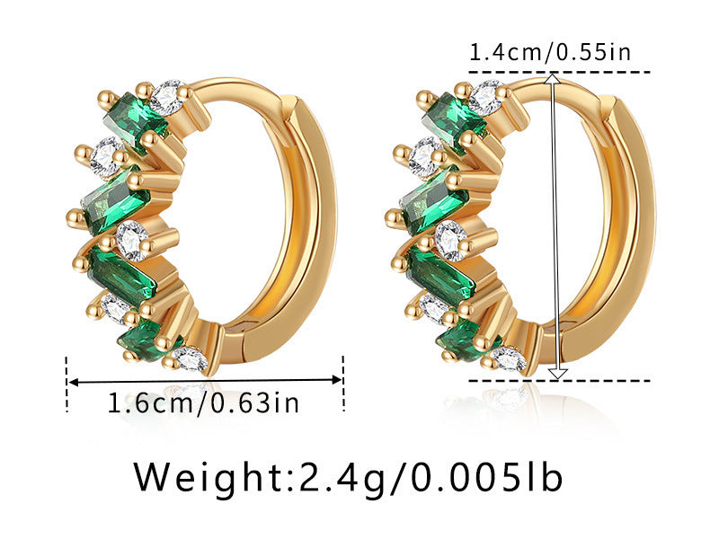 Leaf Inlaid Zircon Emerald Temperament Ear Clip Special-interest Design