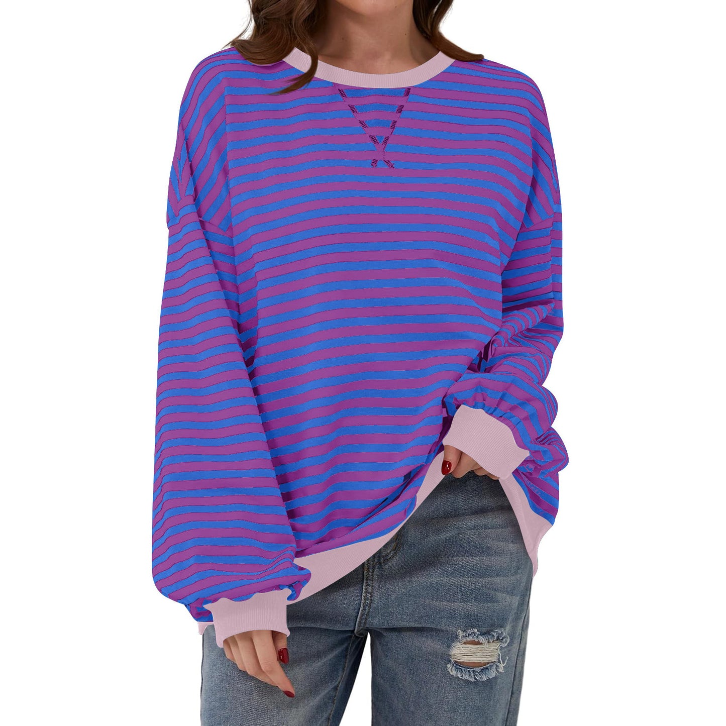 Loose Striped Long Sleeve T-shirt Casual Pullover Sweater For Women's Clothing