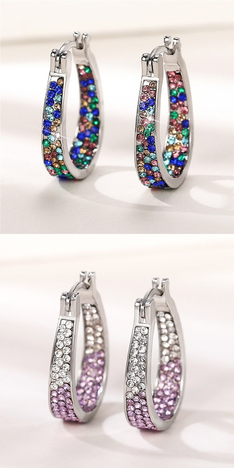 European And American Colorful Ear Clip Fashion Diamond Women's Earrings