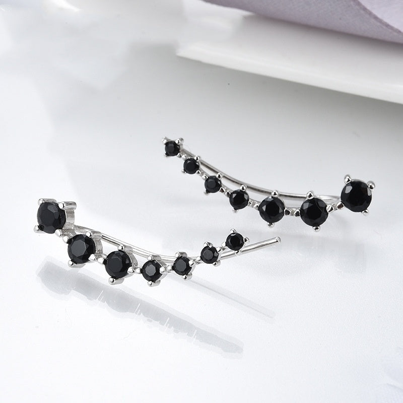 Super Shiny Black Zircon Long Round Earrings