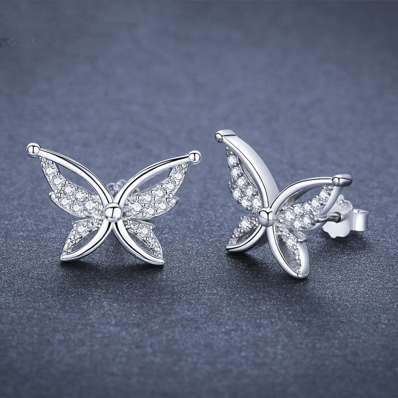 Personality All-Match Full Rhinestone Zircon Butterfly Copper-plated Stud Earrings