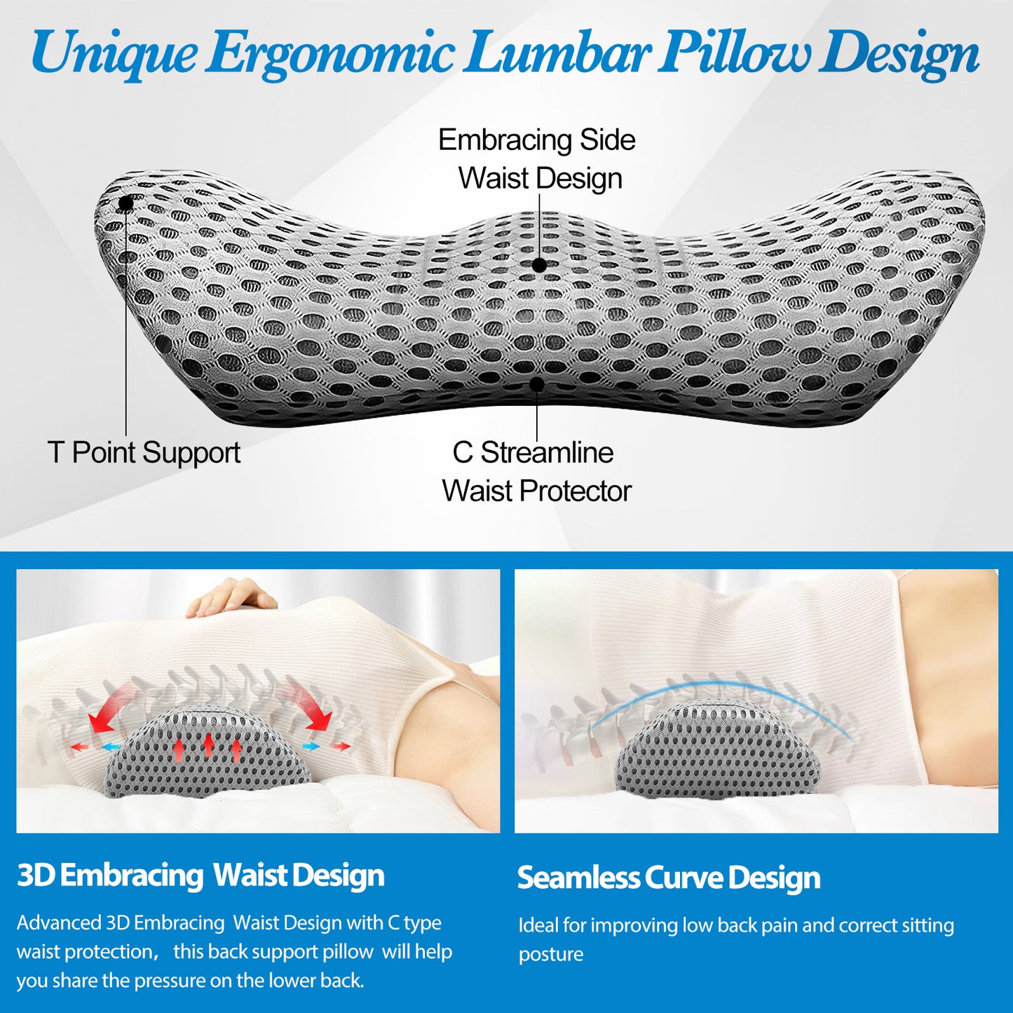 Lumbar Support Pillow For Office Chair  Memory Foam Back Support Pillow For Car Office Computer Chair Recliner Back Cushion For Lower Back Pain Relief Improve Posture