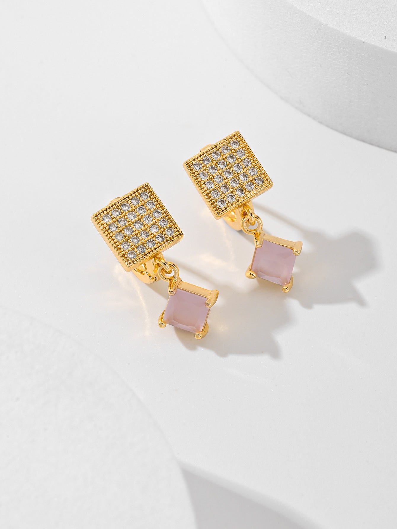 European And American Square Fashion Zircon Earrings In Various Colors