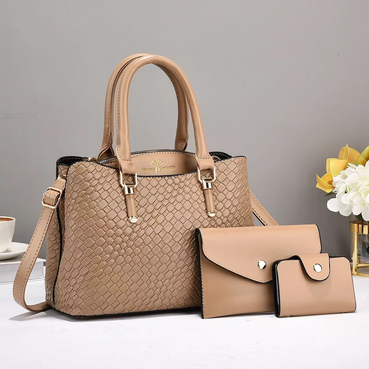 Woven Texture Three-piece Set Large Capacity One Shoulder Combination Bags