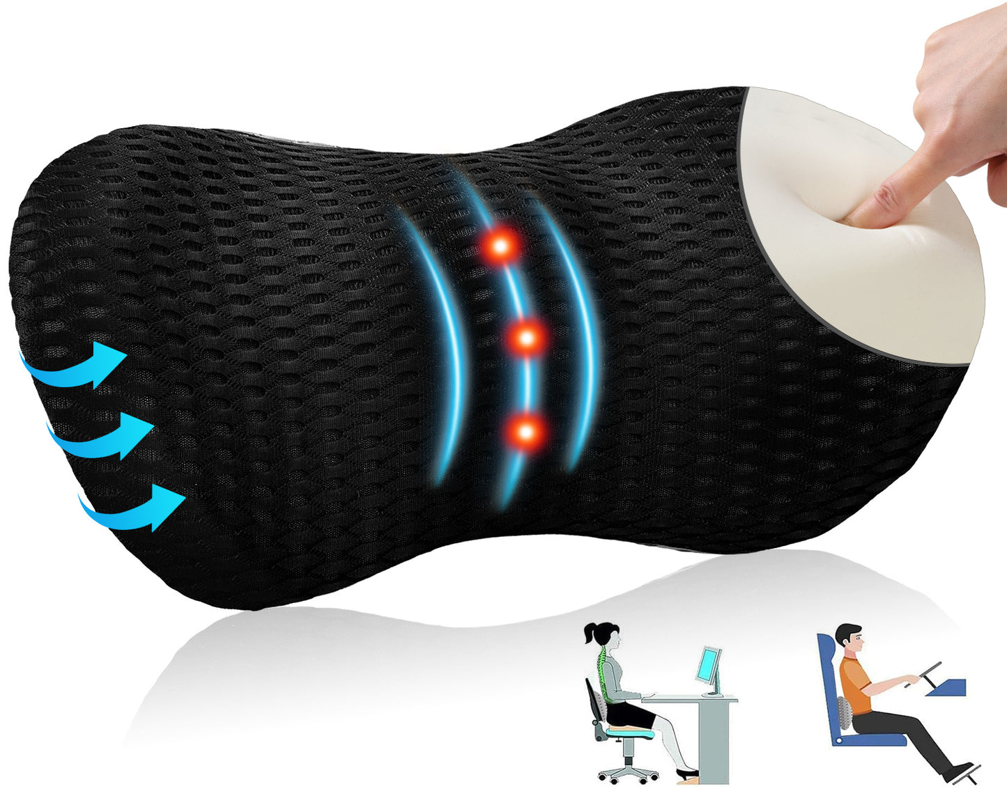 Lumbar Support Pillow For Office Chair  Memory Foam Back Support Pillow For Car Office Computer Chair Recliner Back Cushion For Lower Back Pain Relief Improve Posture