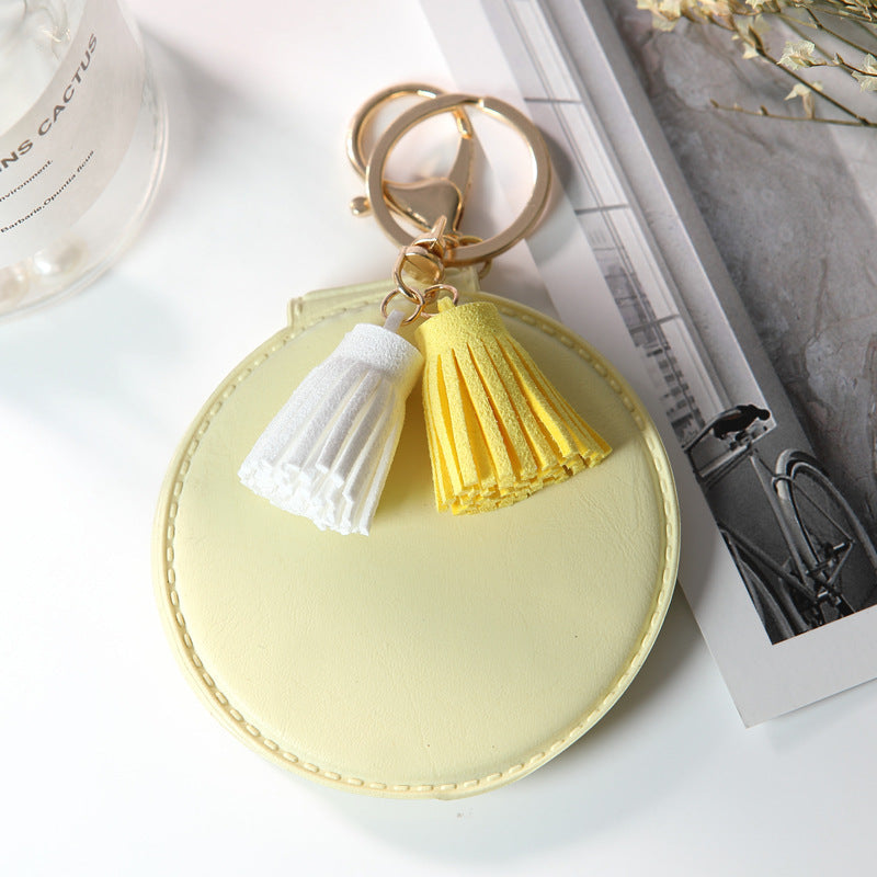 Mini Round PU Leather Small Mirror Lovely Tassel