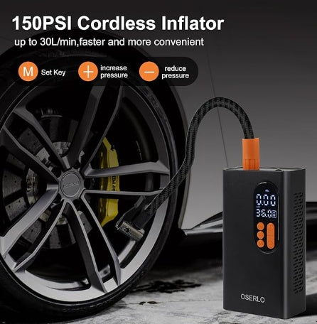 3in1 Tire Inflator Portable Air Compressor Rechargeable Power Bank