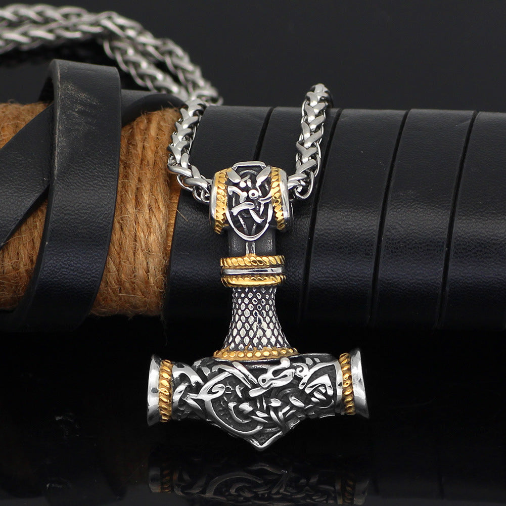 Nordic Vikings Hammer Rune Pendant Necklace Male