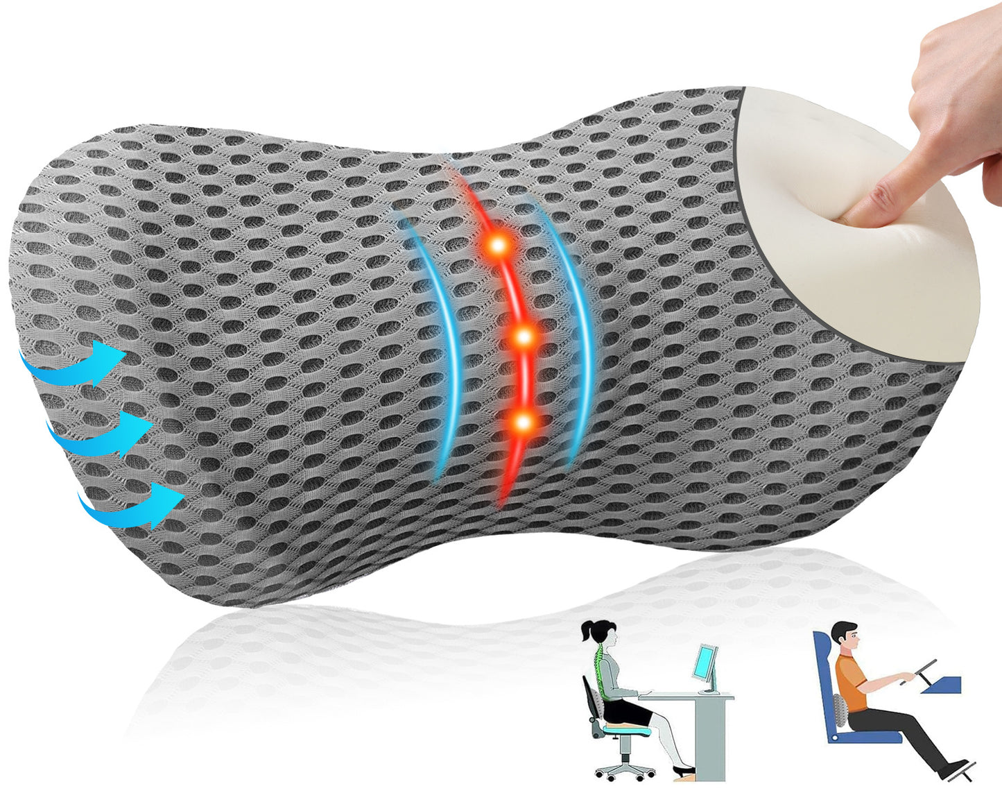 Lumbar Support Pillow For Office Chair  Memory Foam Back Support Pillow For Car Office Computer Chair Recliner Back Cushion For Lower Back Pain Relief Improve Posture