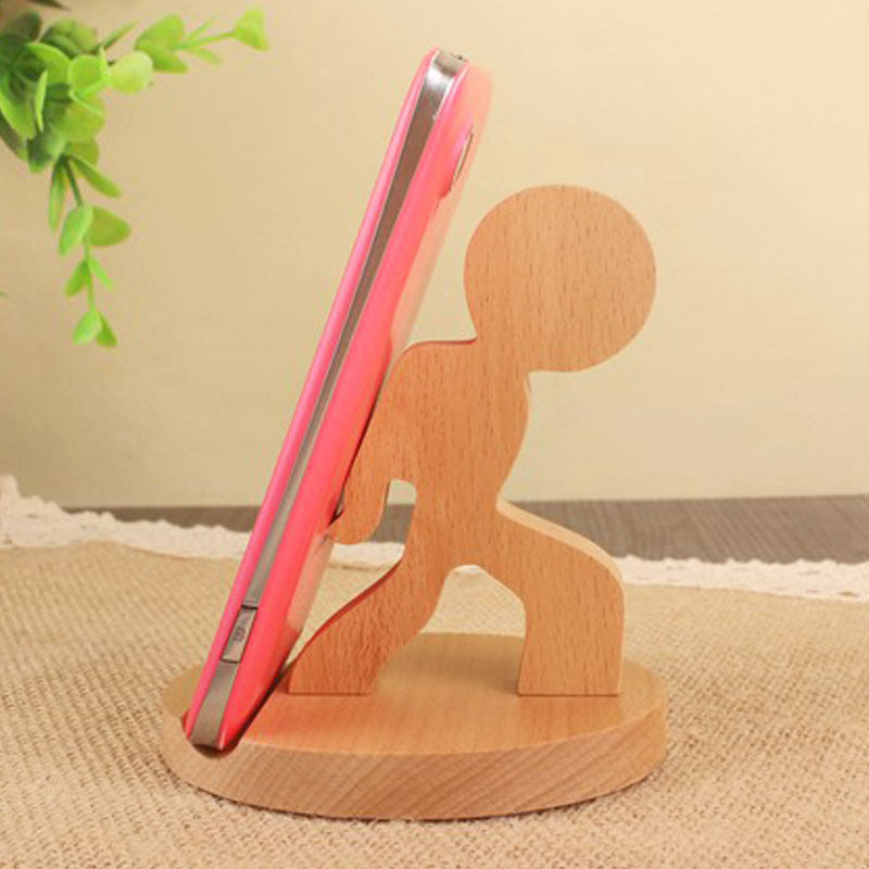 Creative  Mobile Phone Toma Back With Coin Beech Wood Lazy Phone Holder Custom Lettering