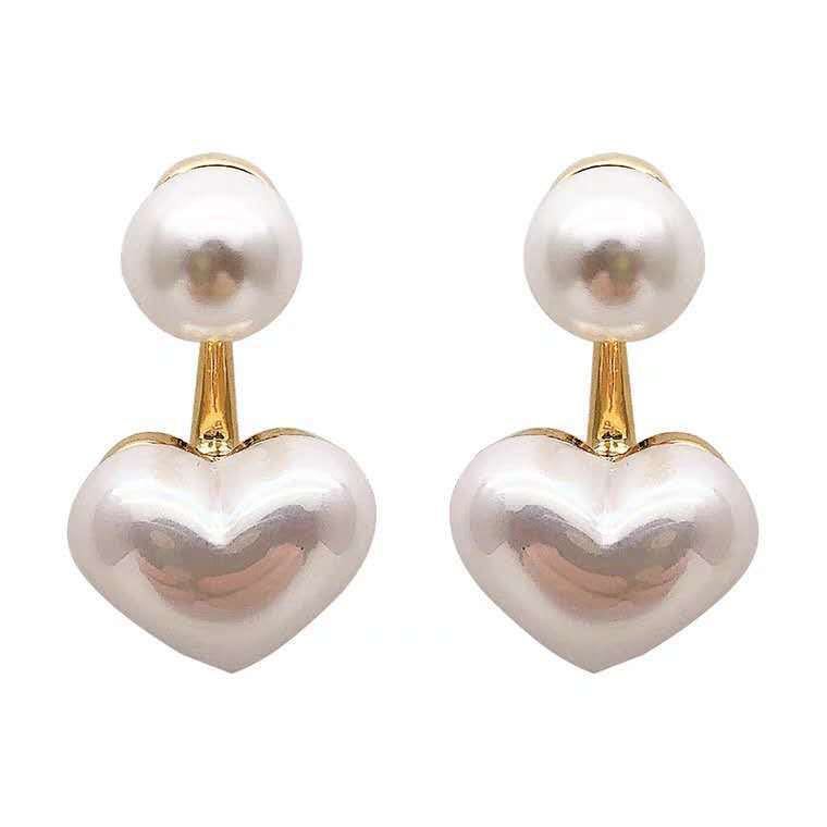 Silver Needle Simple Small Love Pearl Stud Earrings