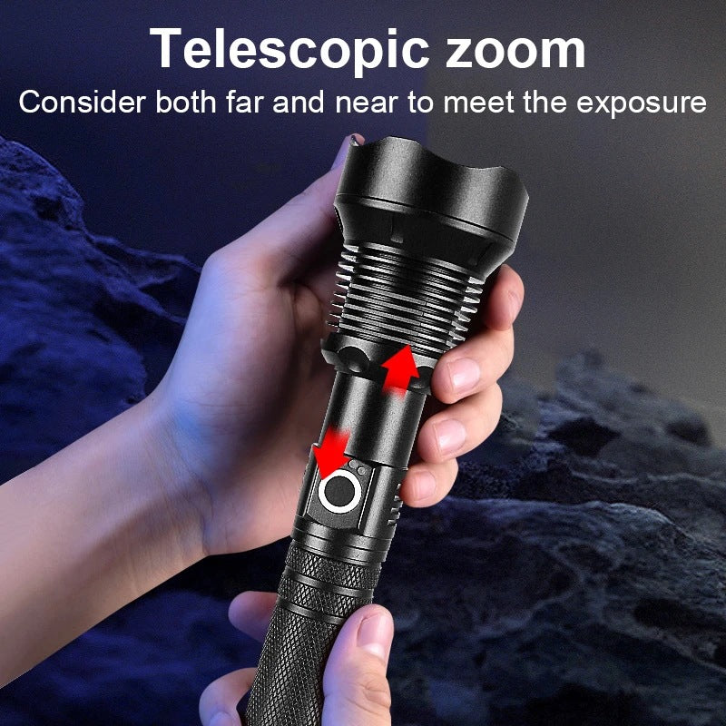 Aluminum Alloy Telescopic Zoom Usb Charging Xhp70 Strong Light Flashlight