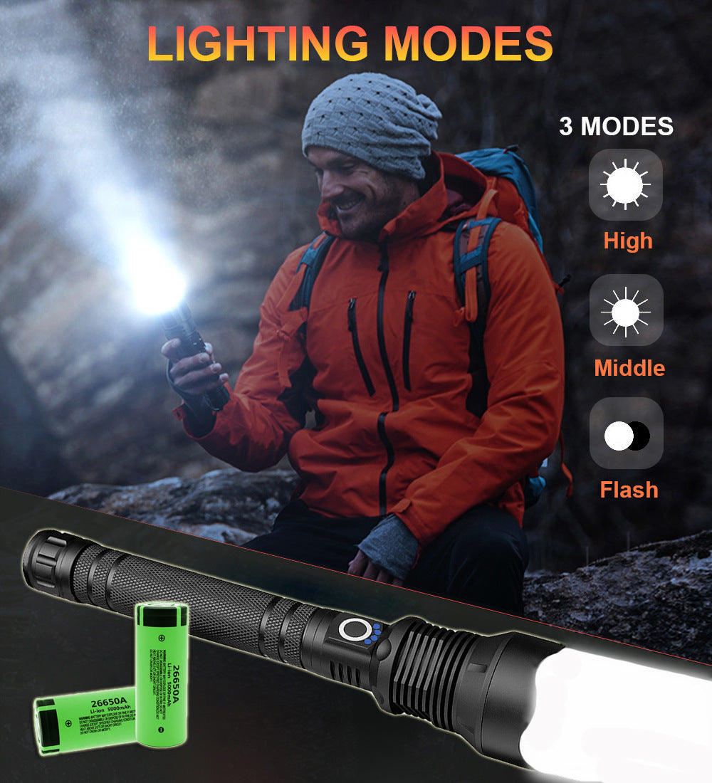 Aluminum Alloy Telescopic Zoom Usb Charging Xhp70 Strong Light Flashlight