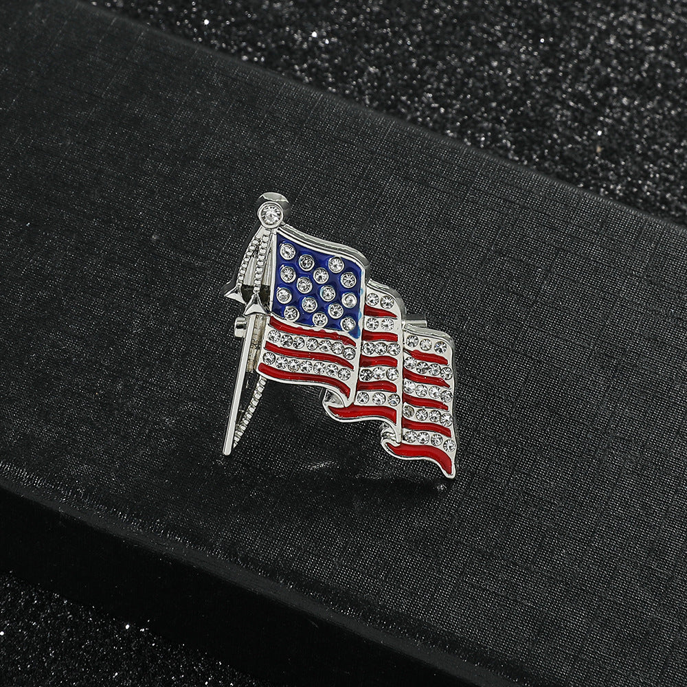 American Flag Golden M Badge Alloy Drop Oil Diamond Brooch