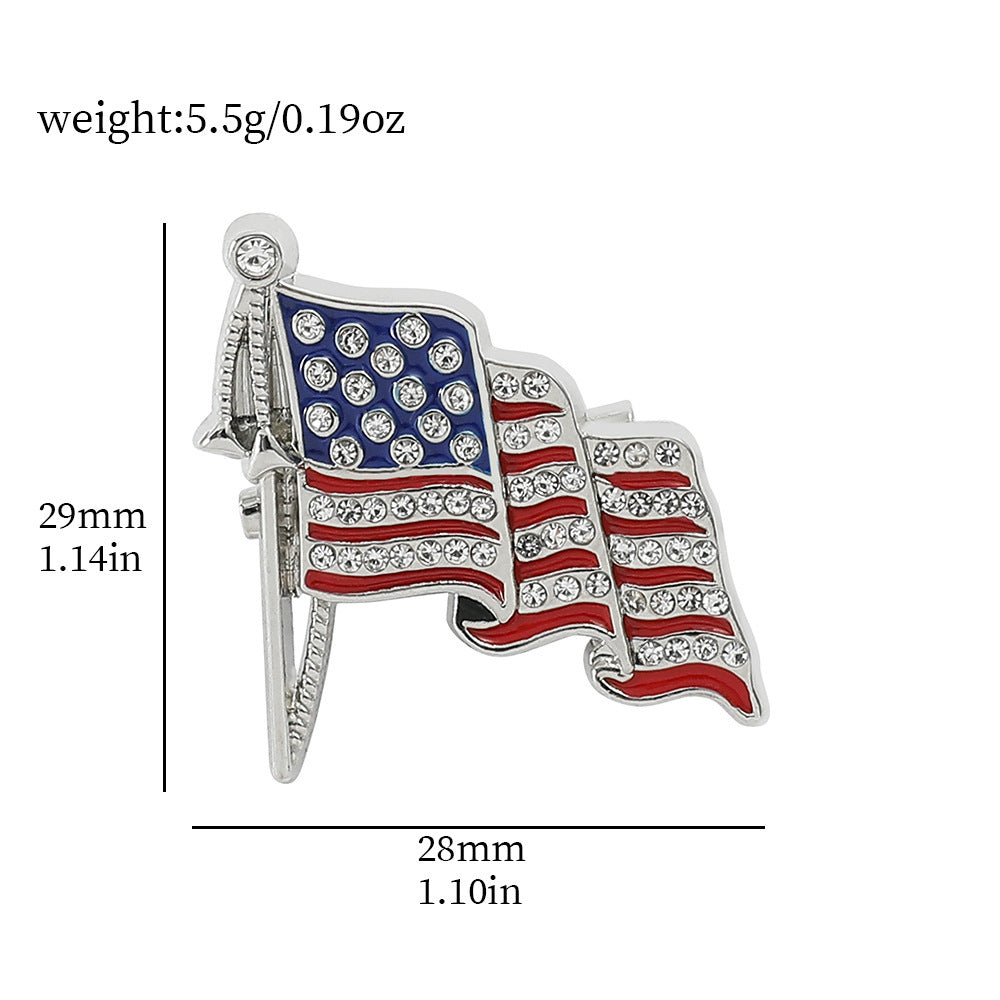 American Flag Golden M Badge Alloy Drop Oil Diamond Brooch