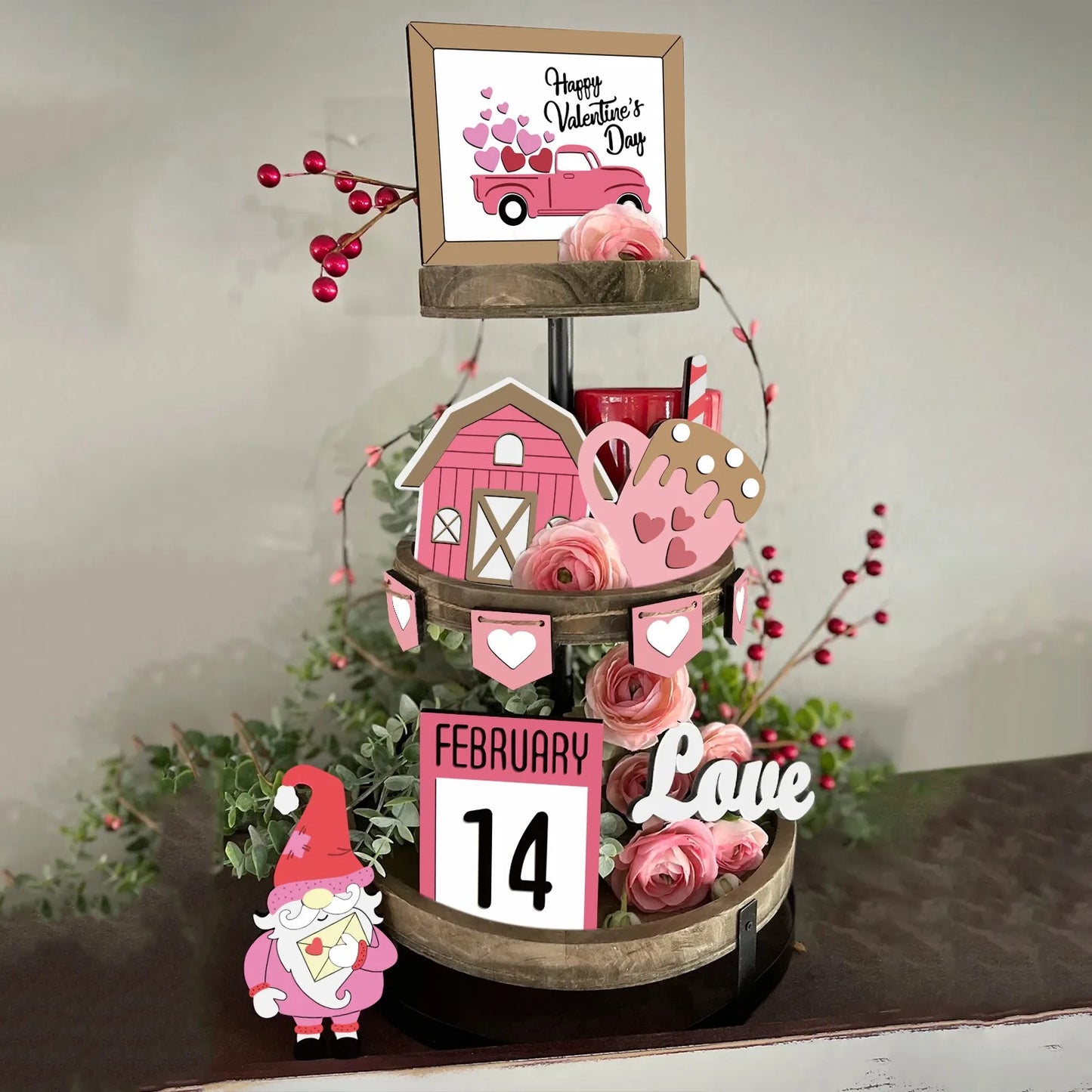 Valentine's Day Tiered Tray Decor Enthusiasts Birds Love Layered Pallet Wedding Anniversary Commemorative Party Supplies