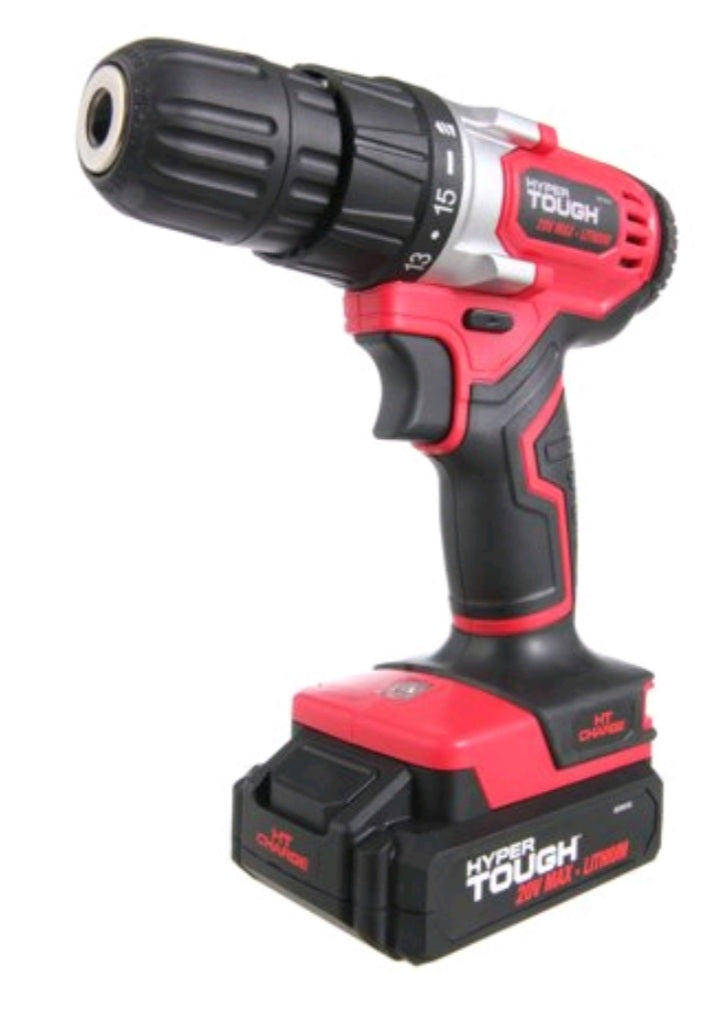 Hyper Tough 20V Max Lithium-Ion Cordless Drill, 3/8 inch Chuck, Variable Speed, with 1.5Ah Lithium-i