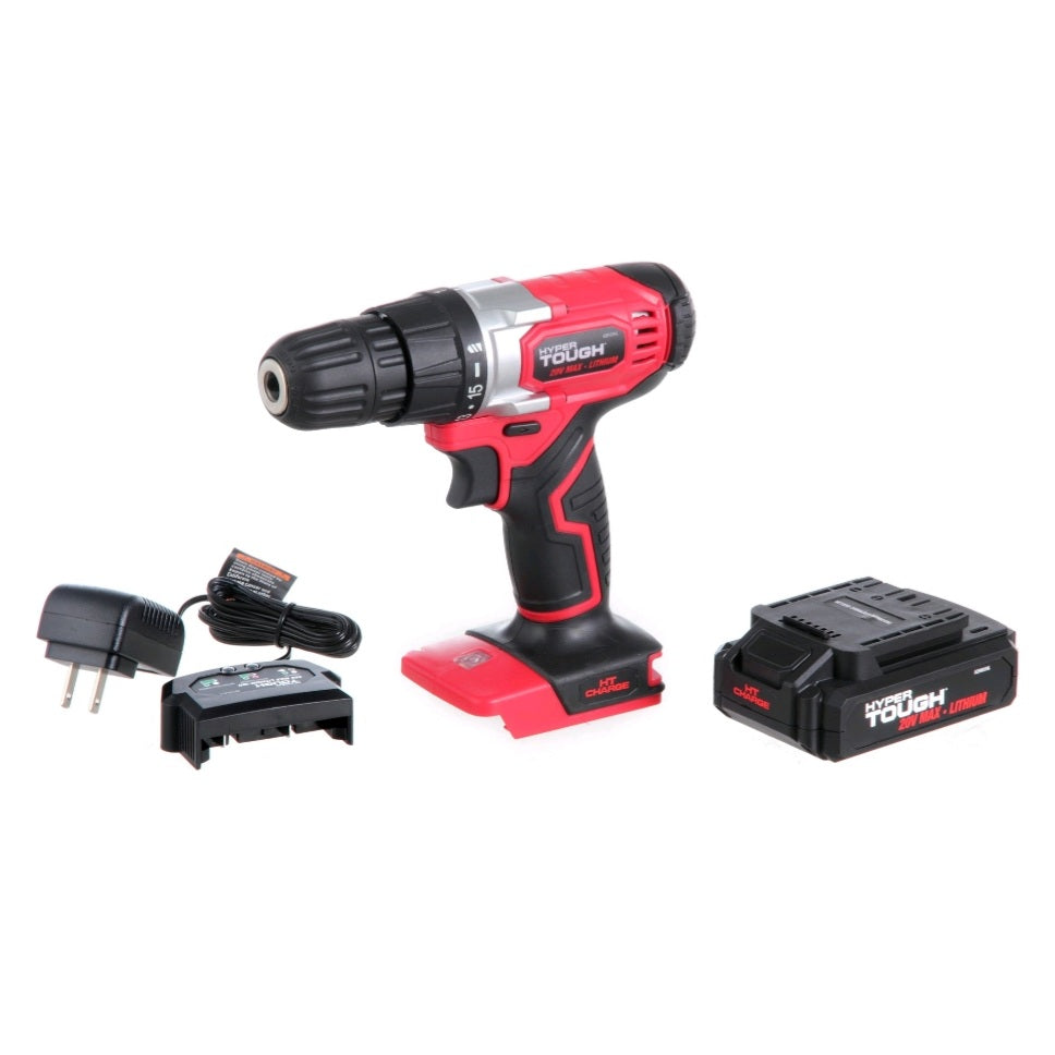 Hyper Tough 20V Max Lithium-Ion Cordless Drill, 3/8 inch Chuck, Variable Speed, with 1.5Ah Lithium-i