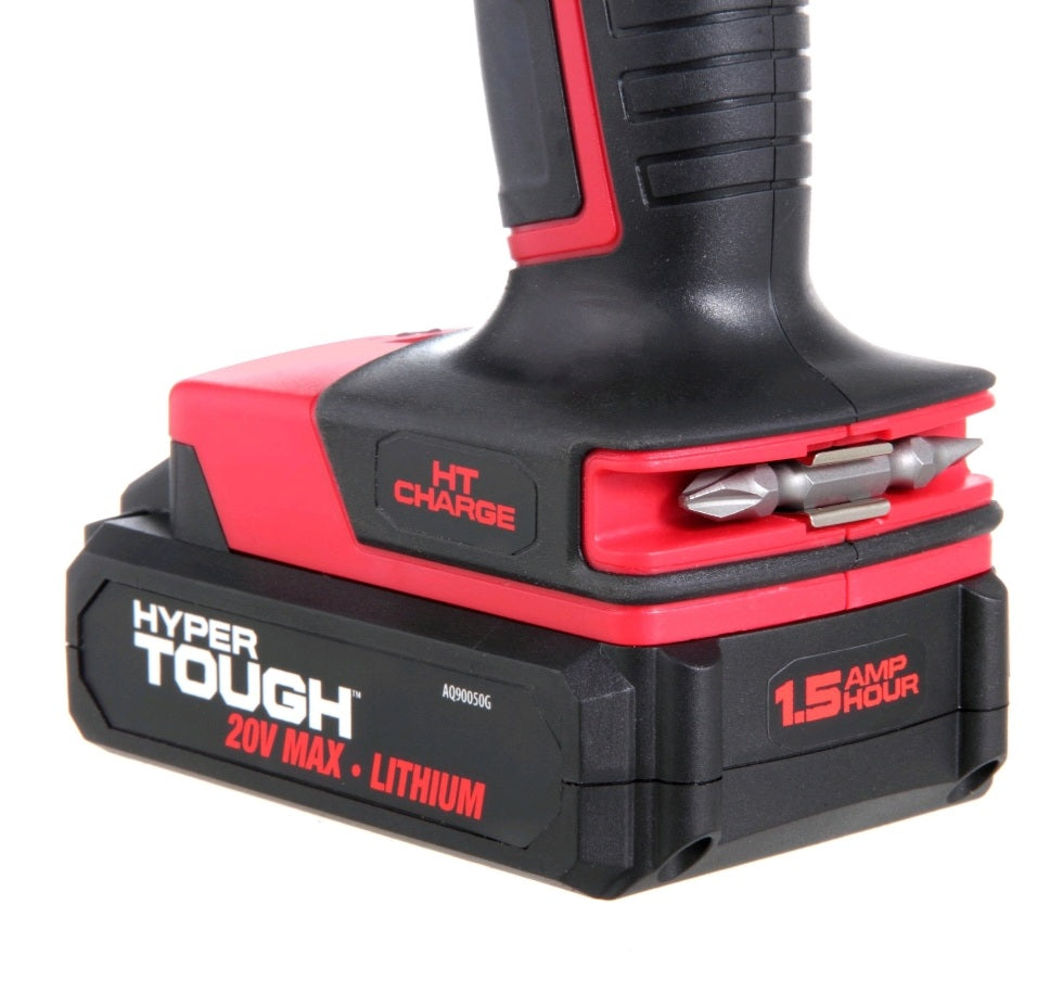 Hyper Tough 20V Max Lithium-Ion Cordless Drill, 3/8 inch Chuck, Variable Speed, with 1.5Ah Lithium-i