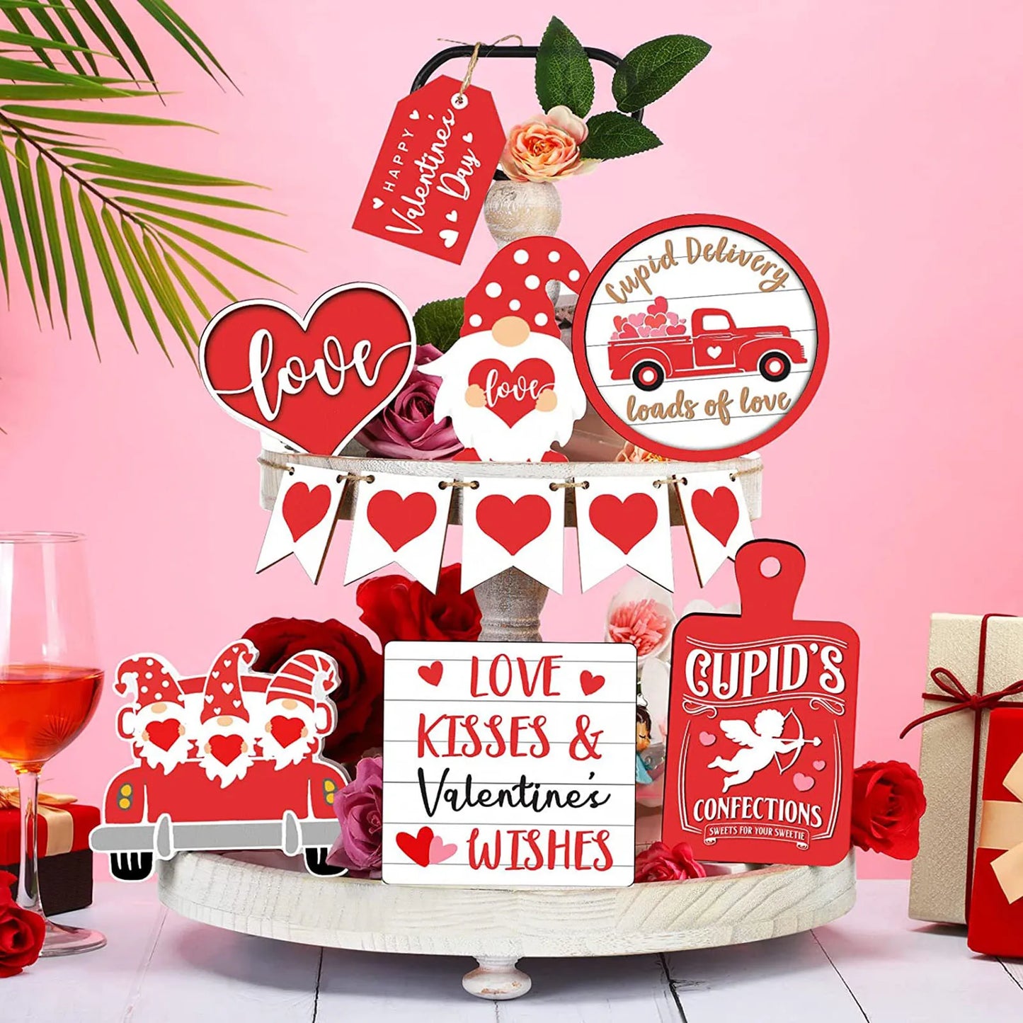 Valentine's Day Tiered Tray Decor Enthusiasts Birds Love Layered Pallet Wedding Anniversary Commemorative Party Supplies