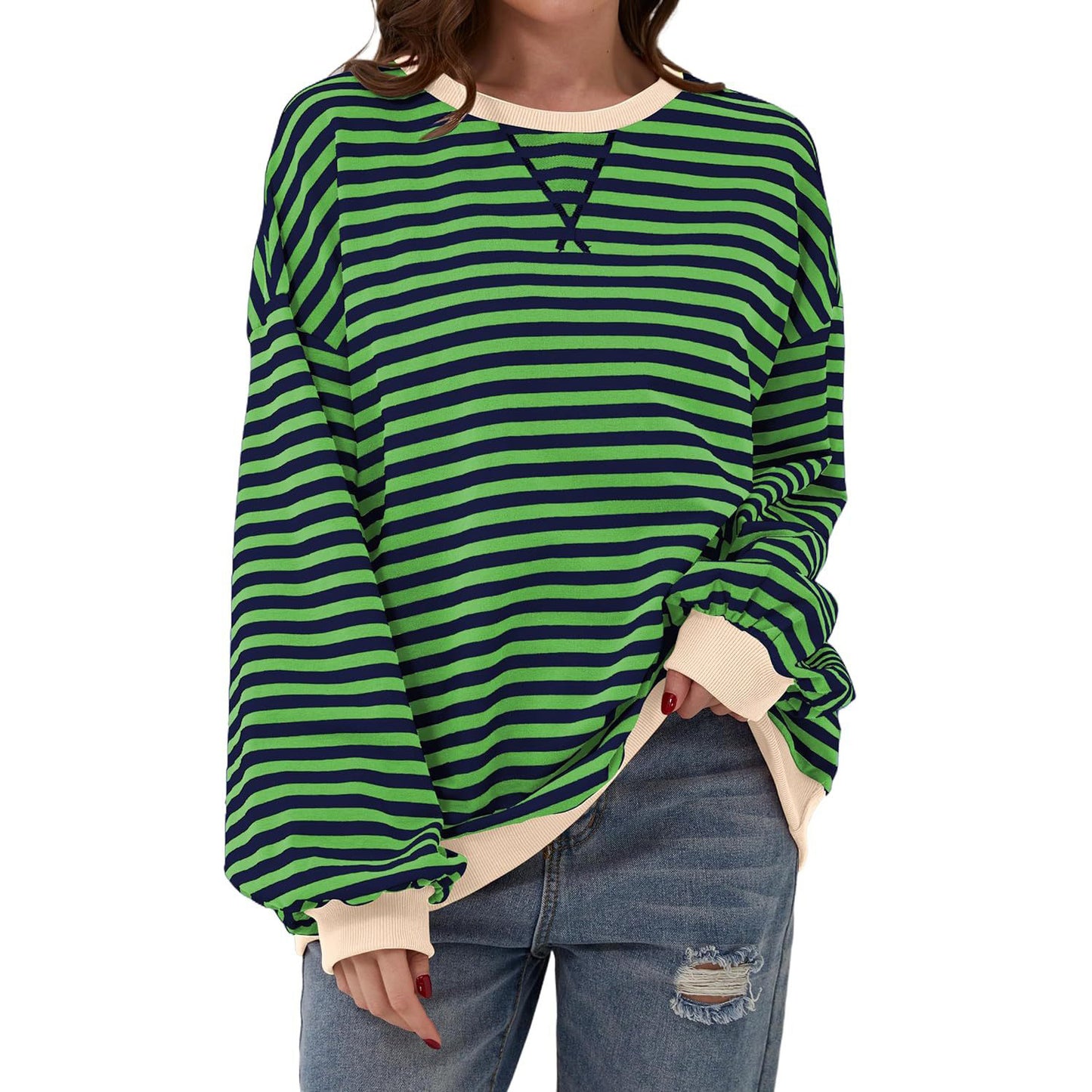 Loose Striped Long Sleeve T-shirt Casual Pullover Sweater For Women's Clothing