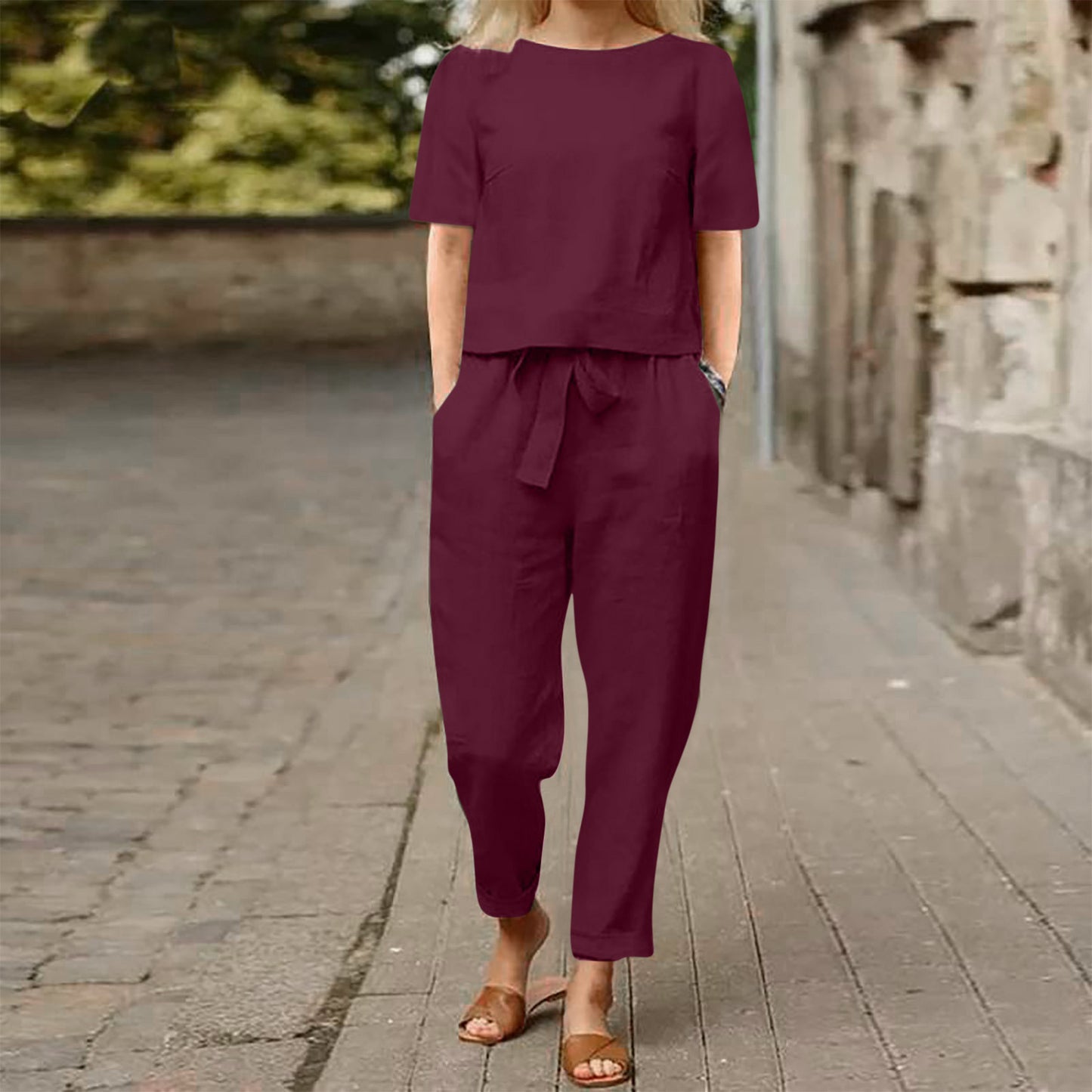 Women's Cotton And Linen Wide-leg Pants Suit