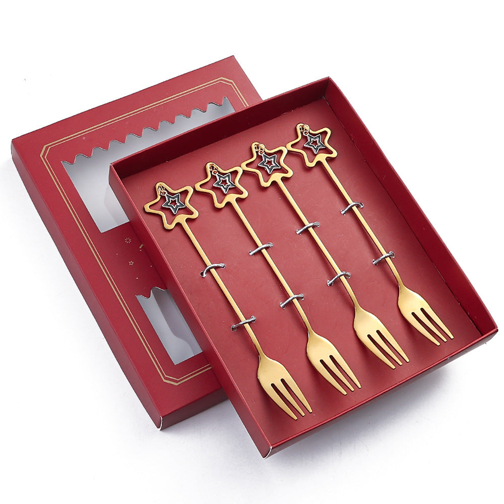 Golden Five-pointed Star Fork Holiday Gift